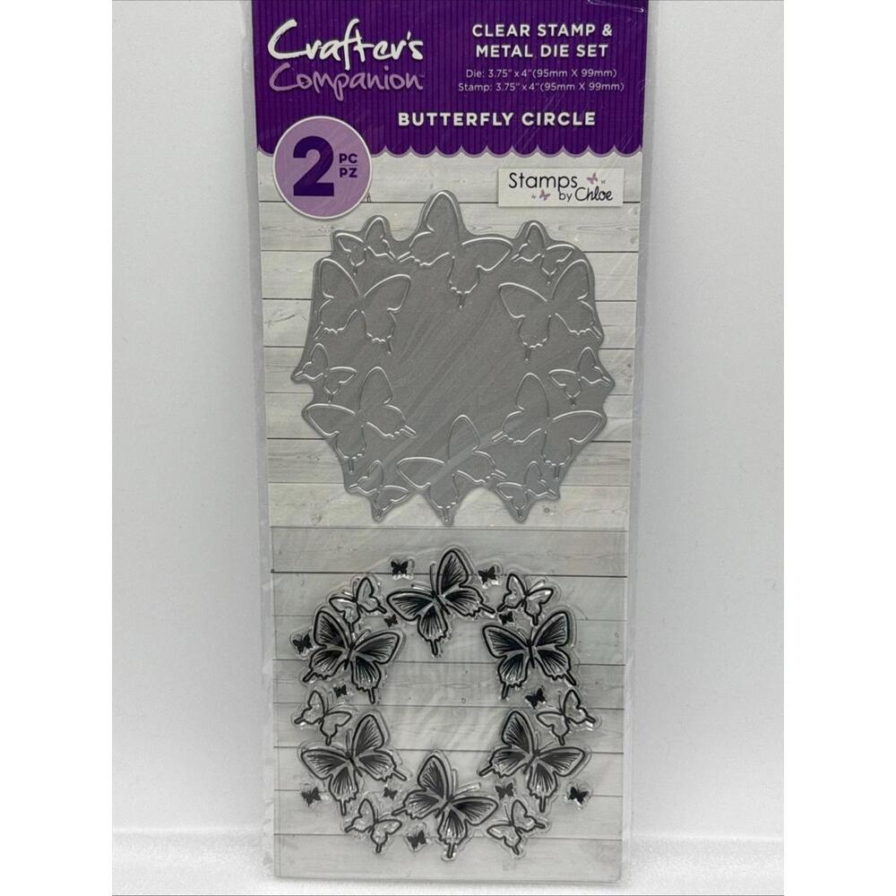 Butterfly. Circle Clear Stamp & Metal Die 2pc Set Crafter’s Companion 3.75” X 4”